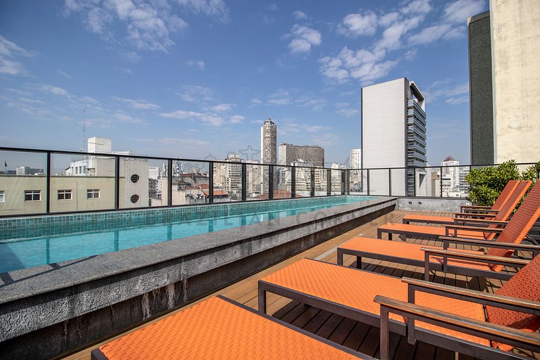 Estúdio Moderno com AC, Piscina, Internet e Vaga