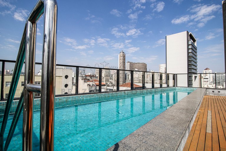 Estúdio Moderno com AC, Piscina, Internet e Vaga