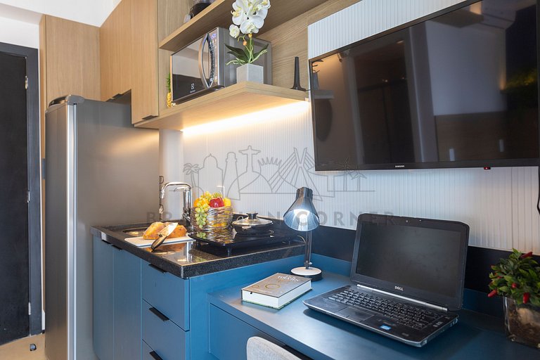 Studio with AC, Gym and Balcony in Bela Vista