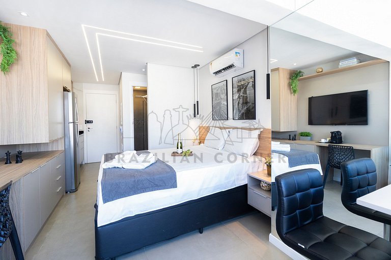 Piscina, academia, AC ,cama Queen|Brazilian Corner