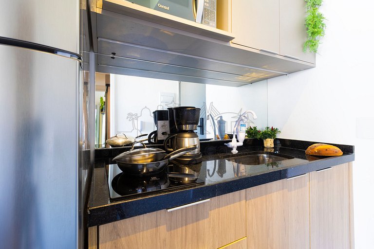 Vista incrível com piscina na cobertura e academia