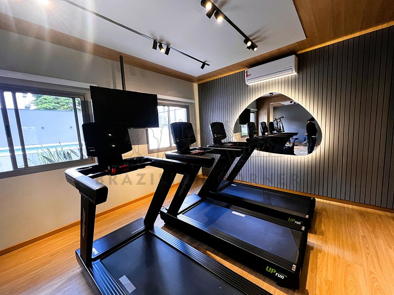 Modern and high-tech with A/C, pool, and gym