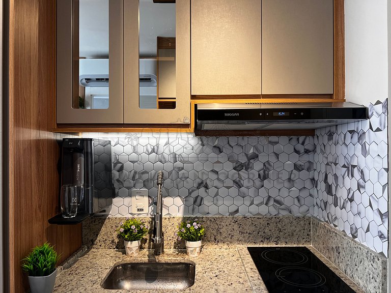 Modern and high-tech with A/C, pool, and gym