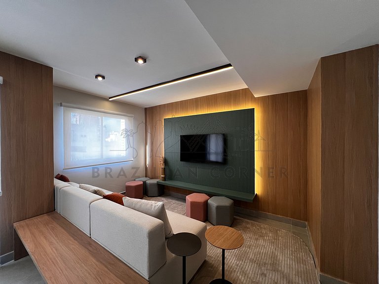 Modern and high-tech with A/C, pool, and gym