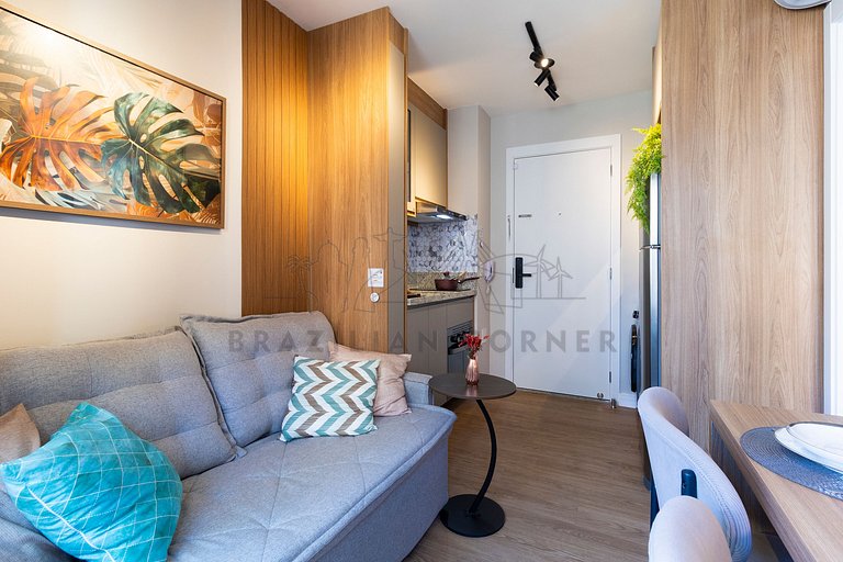 Modern and high-tech with A/C, pool, and gym