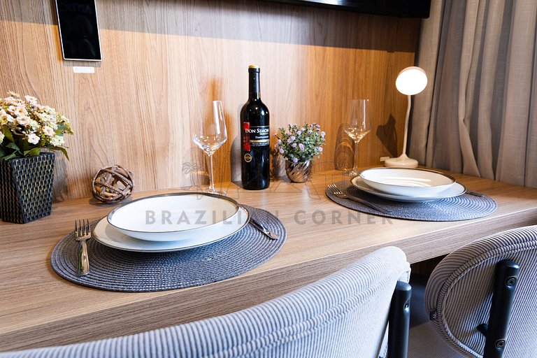 Modern and high-tech with A/C, pool, and gym