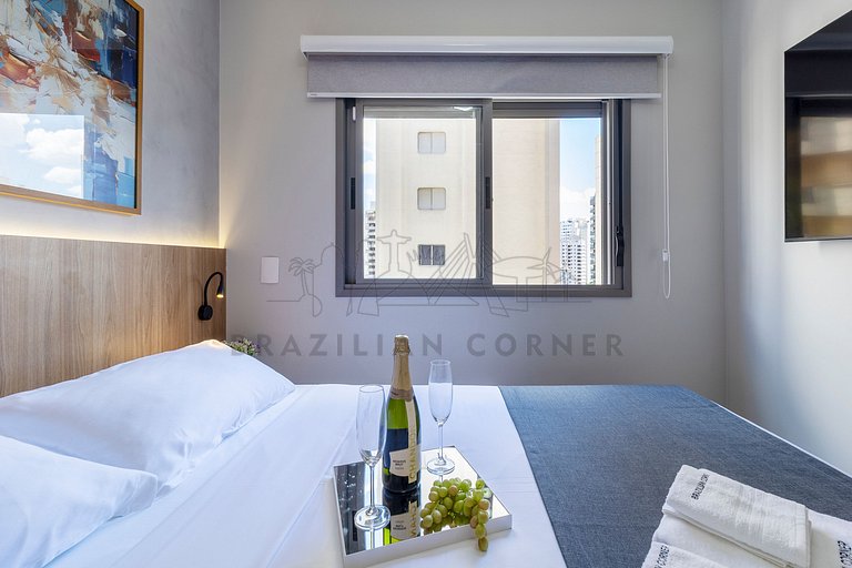 Modern and high-tech with A/C, pool, and gym