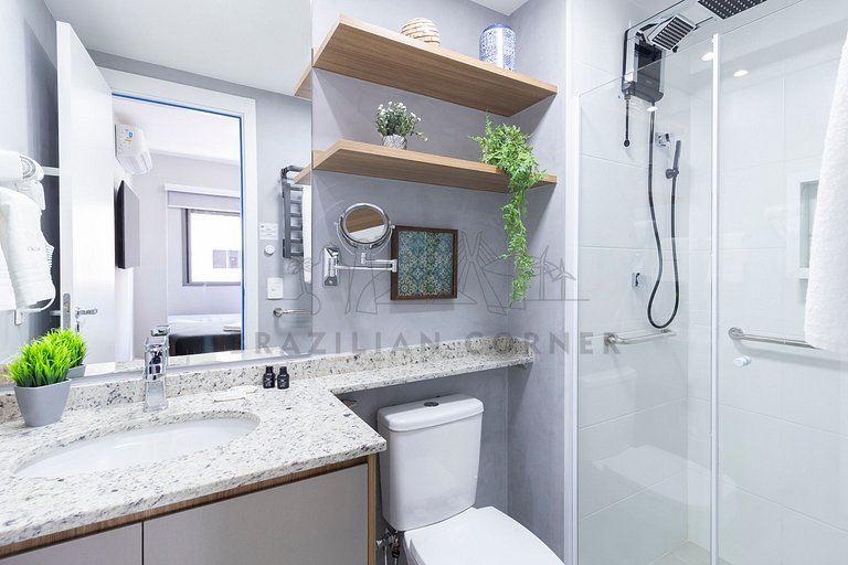 Modern and high-tech with A/C, pool, and gym