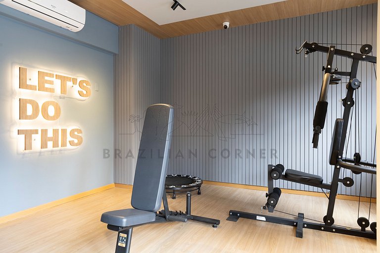 Modern and high-tech with A/C, pool, and gym