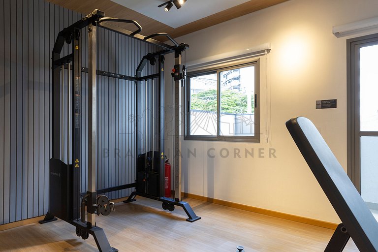 Modern and high-tech with A/C, pool, and gym