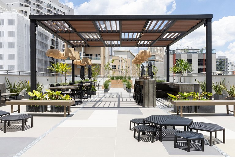 Modern and high-tech with A/C, pool, and gym