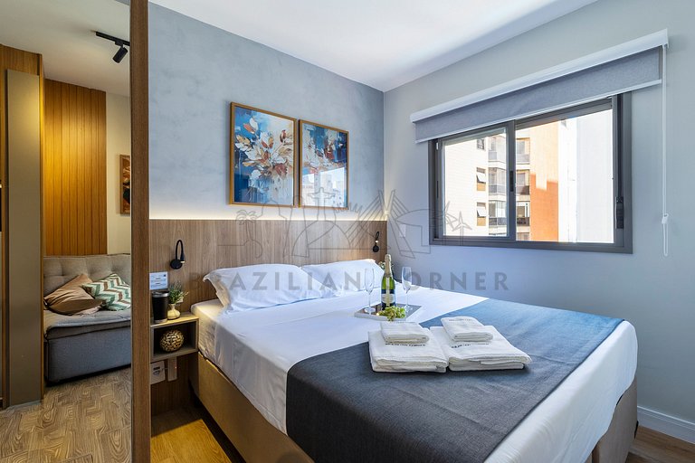 Modern and high-tech with A/C, pool, and gym