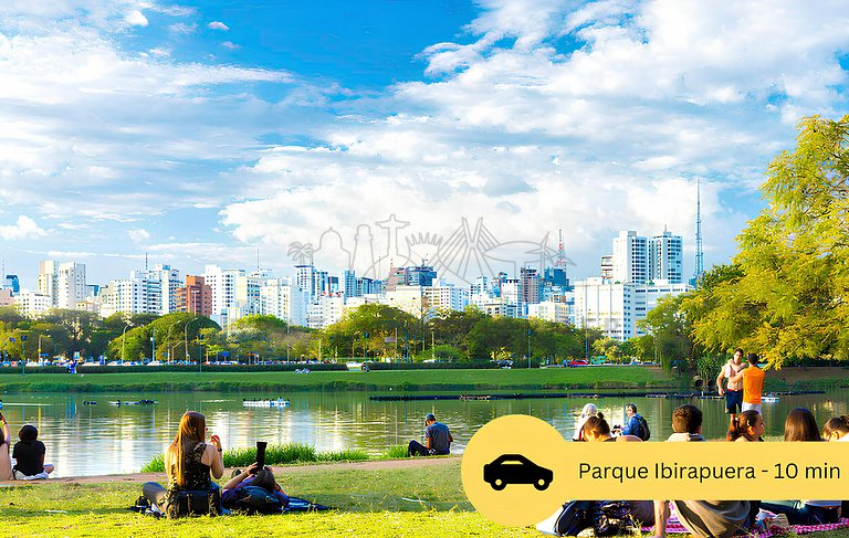 Moderno na Vila Mariana com AC e cama Queen