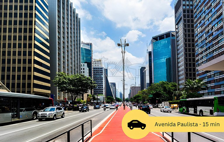 Moderno na Vila Mariana com AC e cama Queen