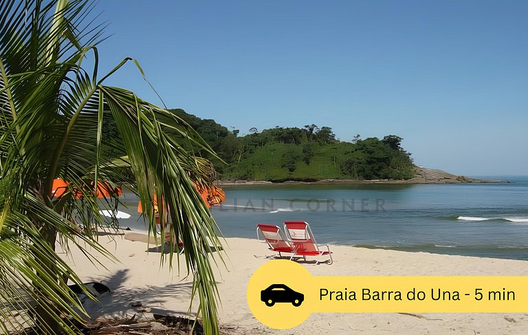 4 Quartos com piscina e AC na Praia do Una