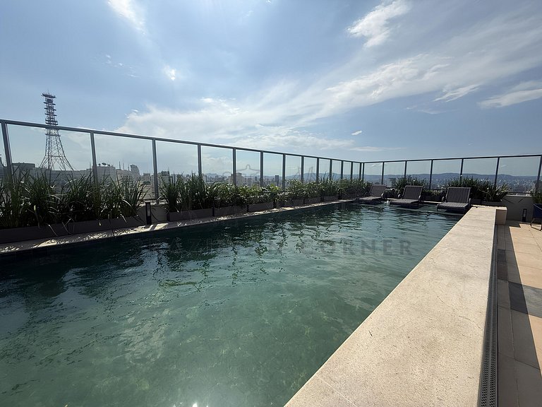 Moderno com Alexa, AC, piscina e academia